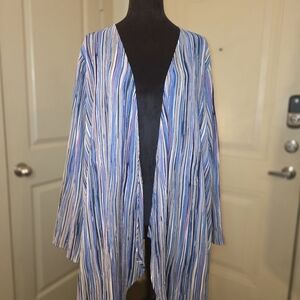 Striped Blue and White Women's Kimono Plus